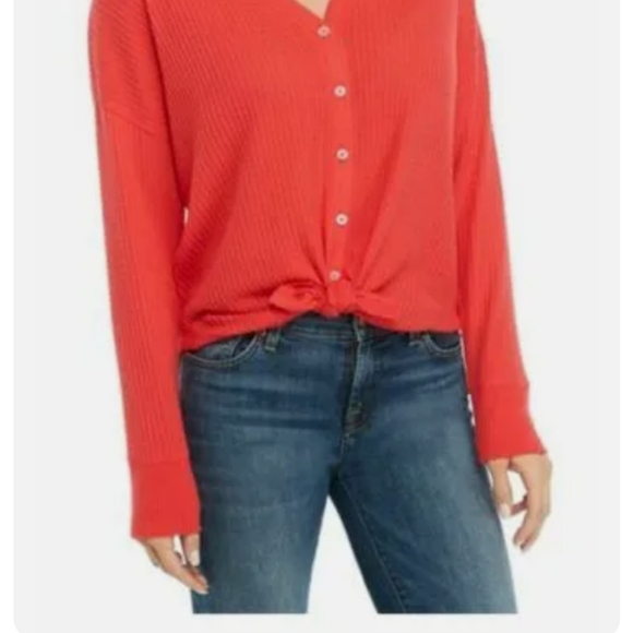 Tommy Hilfiger waffle knit tie-hem buttoned cardigan sweater top - Picture 4 of 11